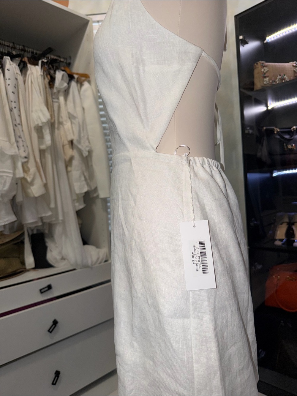 Reformation White Linen Asymmetric Side-Tie Midi Dress